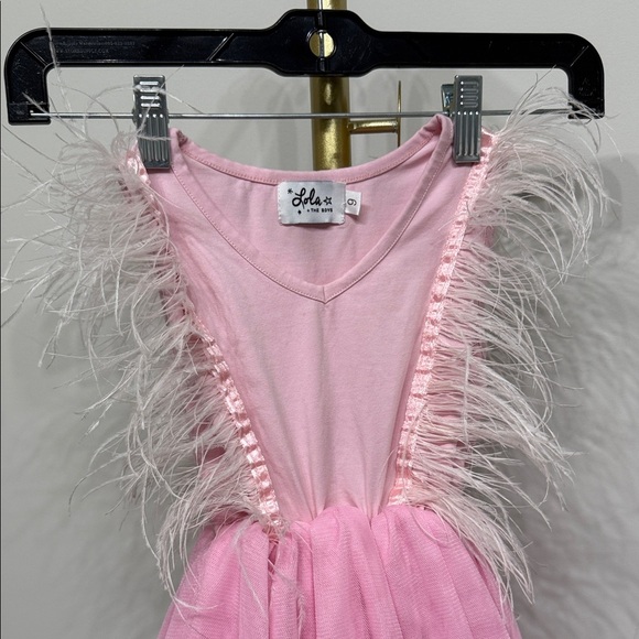 LOLA AND THE BOYS Size 6 Feather Sleeve Tired Tulle Dress Bubble Gum Pink - Picture 8 of 10